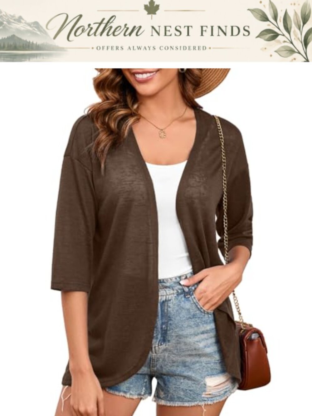 Lightweight Open Front Kimono Cardigan 3/4 Sleeve Loose Cover Up